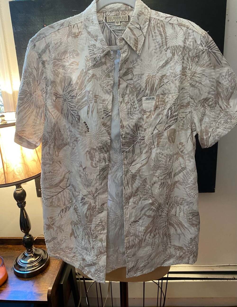 GUESS Short Sleeve Button Up Shirt Size S White Floral